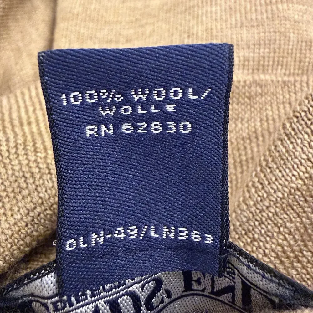 Lands End Mens 100% Wool Collared Sweater Pullover Medium 1/4 Button Tan